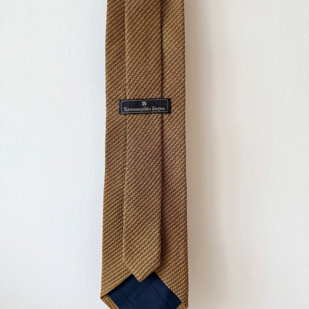 Ermenegildo Zegna 100% Silk Tie Beige Tan Embroidered Solid (3.75” Width)